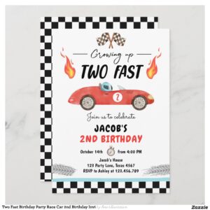 Two Fast Birthday Party Race Car 2nd Birthday Invi Invitation