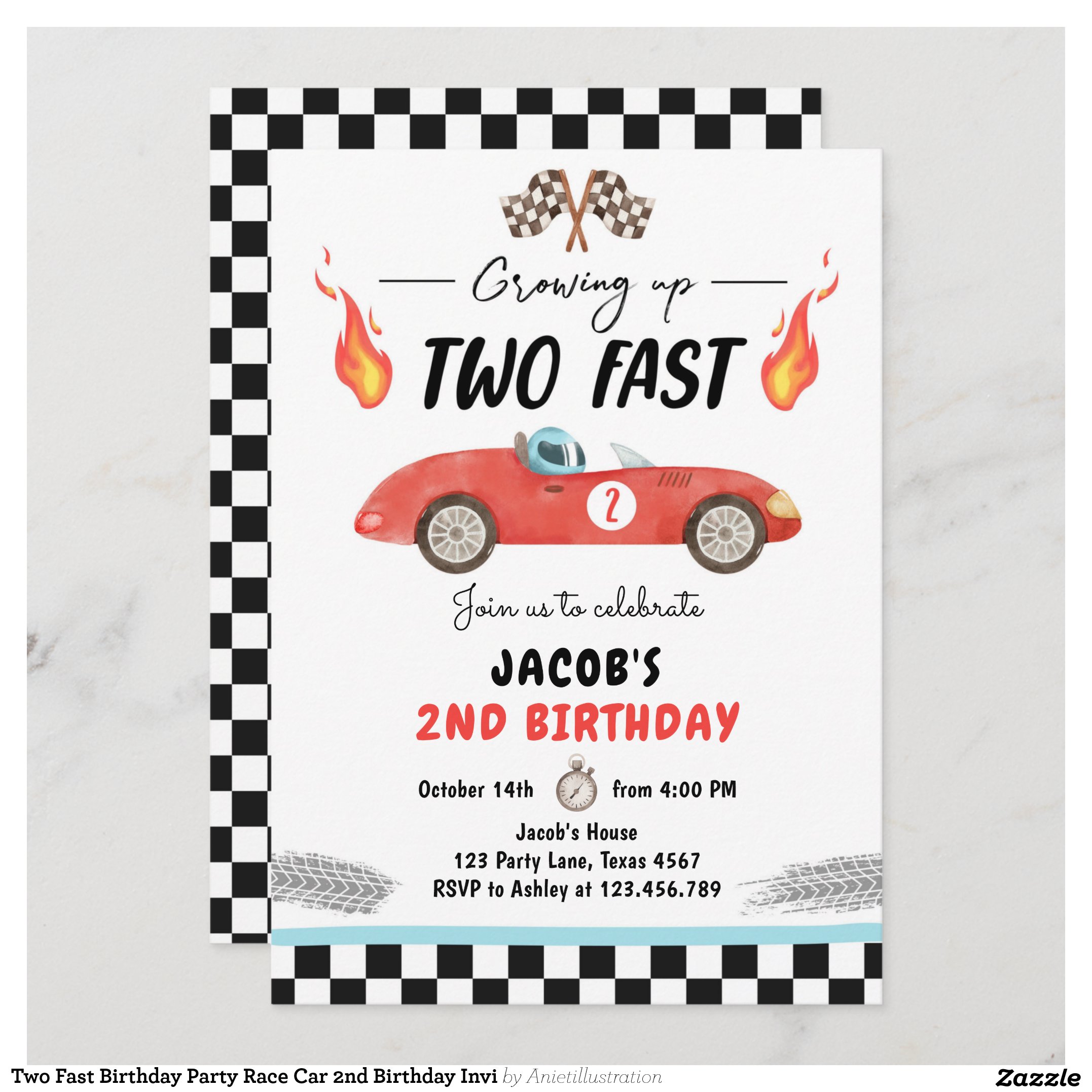Two Fast Birthday Party Race Car 2nd Birthday Invi Invitation