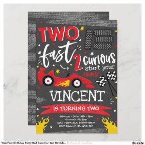 Two Fast Birthday Party Red Race Car 2nd Birthday Invitation
