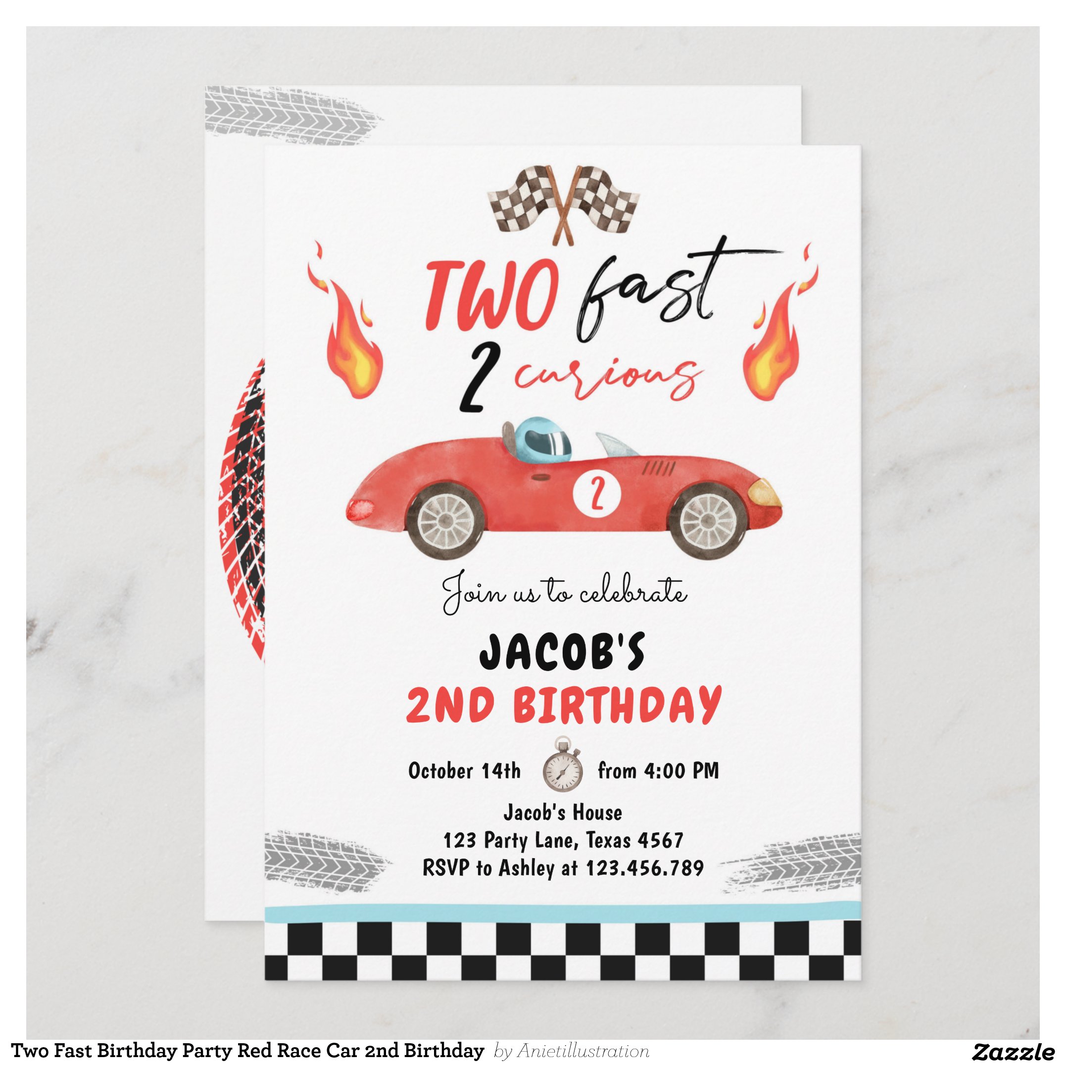 Two Fast Birthday Party Red Race Car 2nd Birthday Invitation