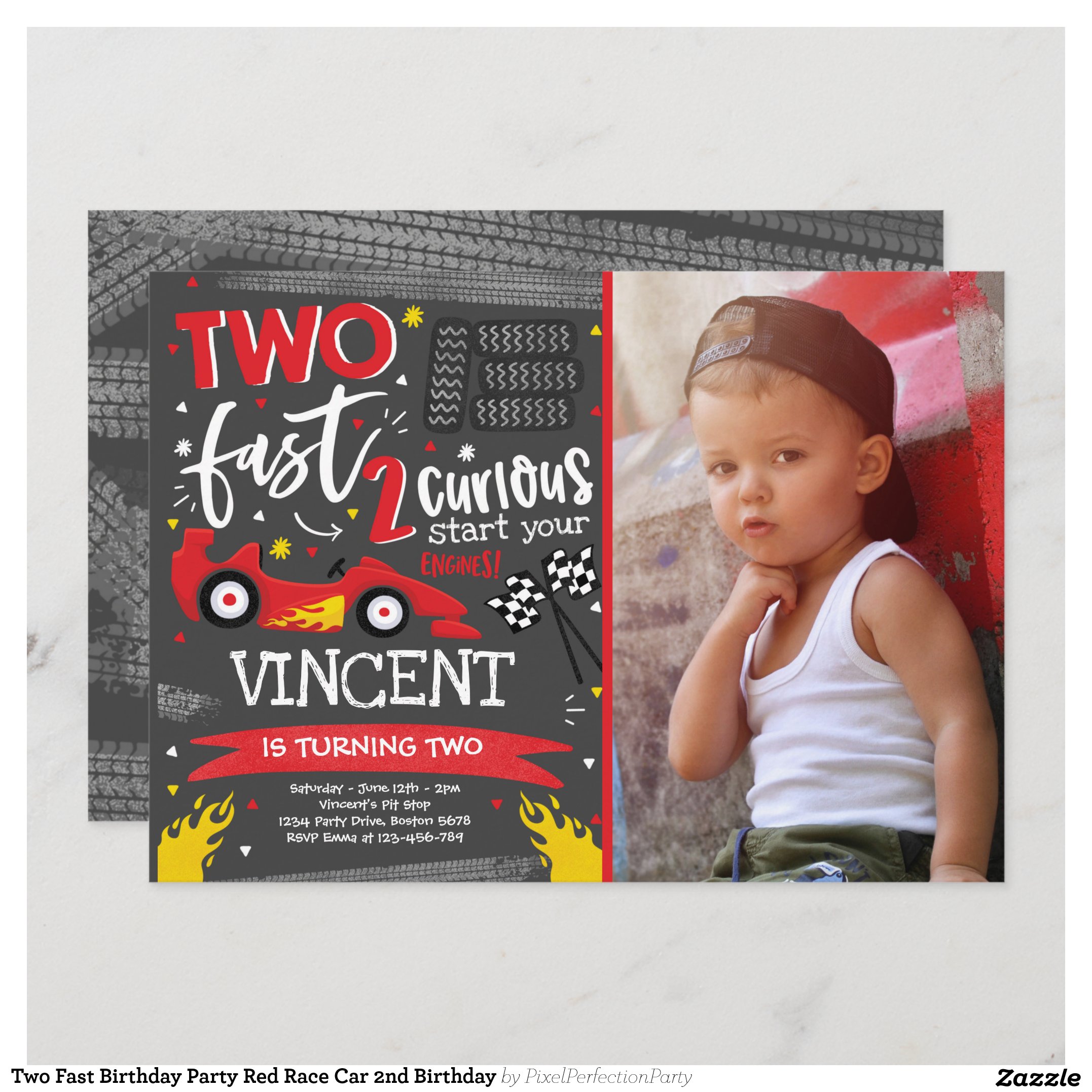 Two Fast Birthday Party Red Race Car 2nd Birthday Invitation