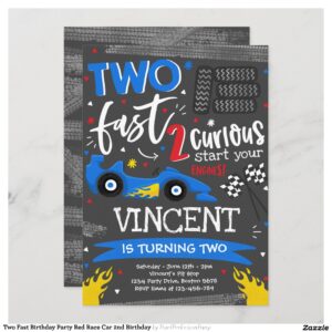 Two Fast Birthday Party Red Race Car 2nd Birthday Invitation