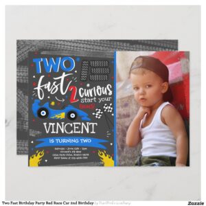 Two Fast Birthday Party Red Race Car 2nd Birthday Invitation