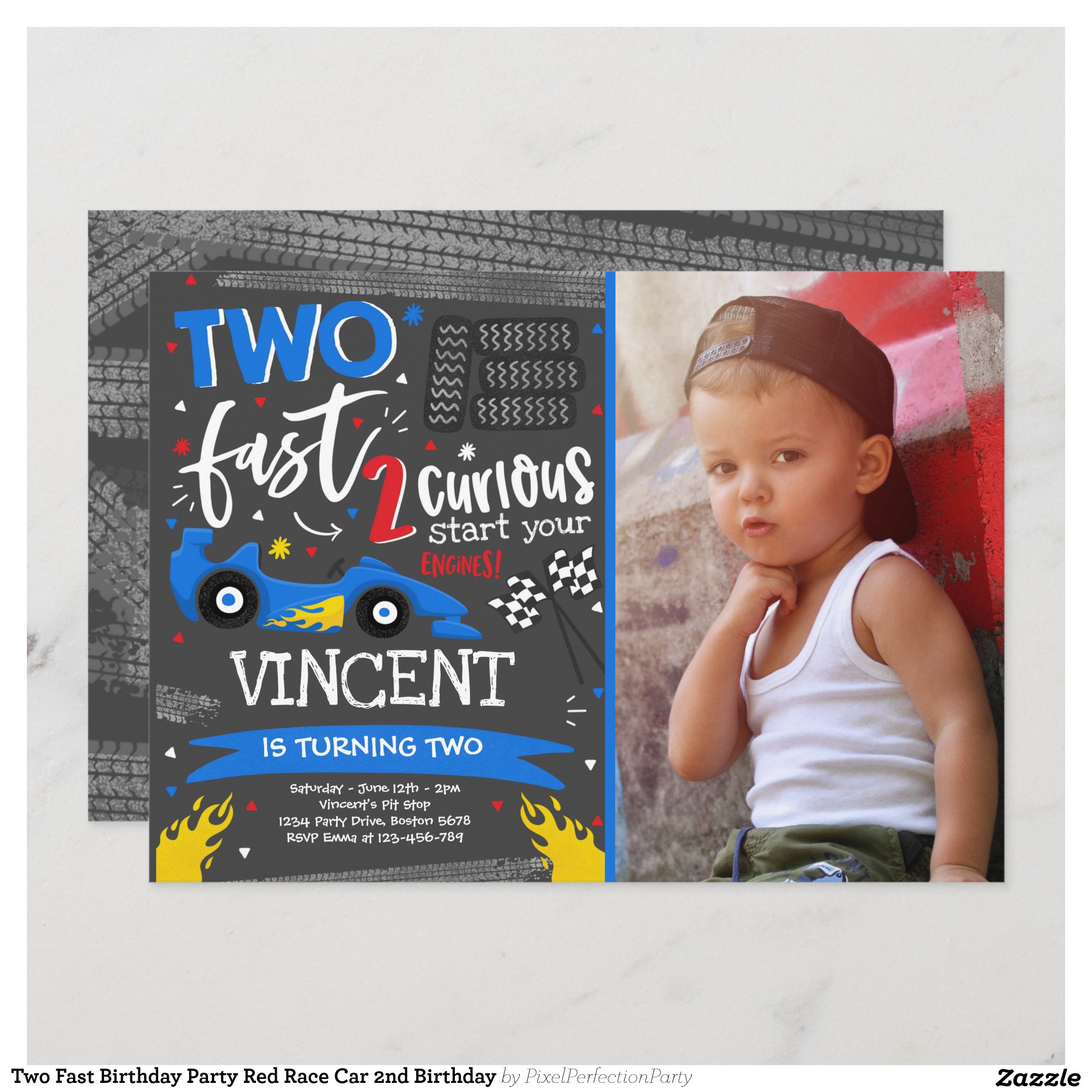 Two Fast Birthday Party Red Race Car 2nd Birthday Invitation