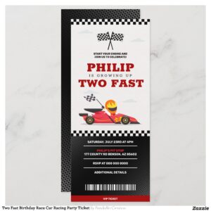 Two Fast Birthday Race Car Racing Party Ticket Invitation