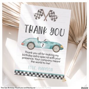 Two fast Birthday Thank you card Racing car