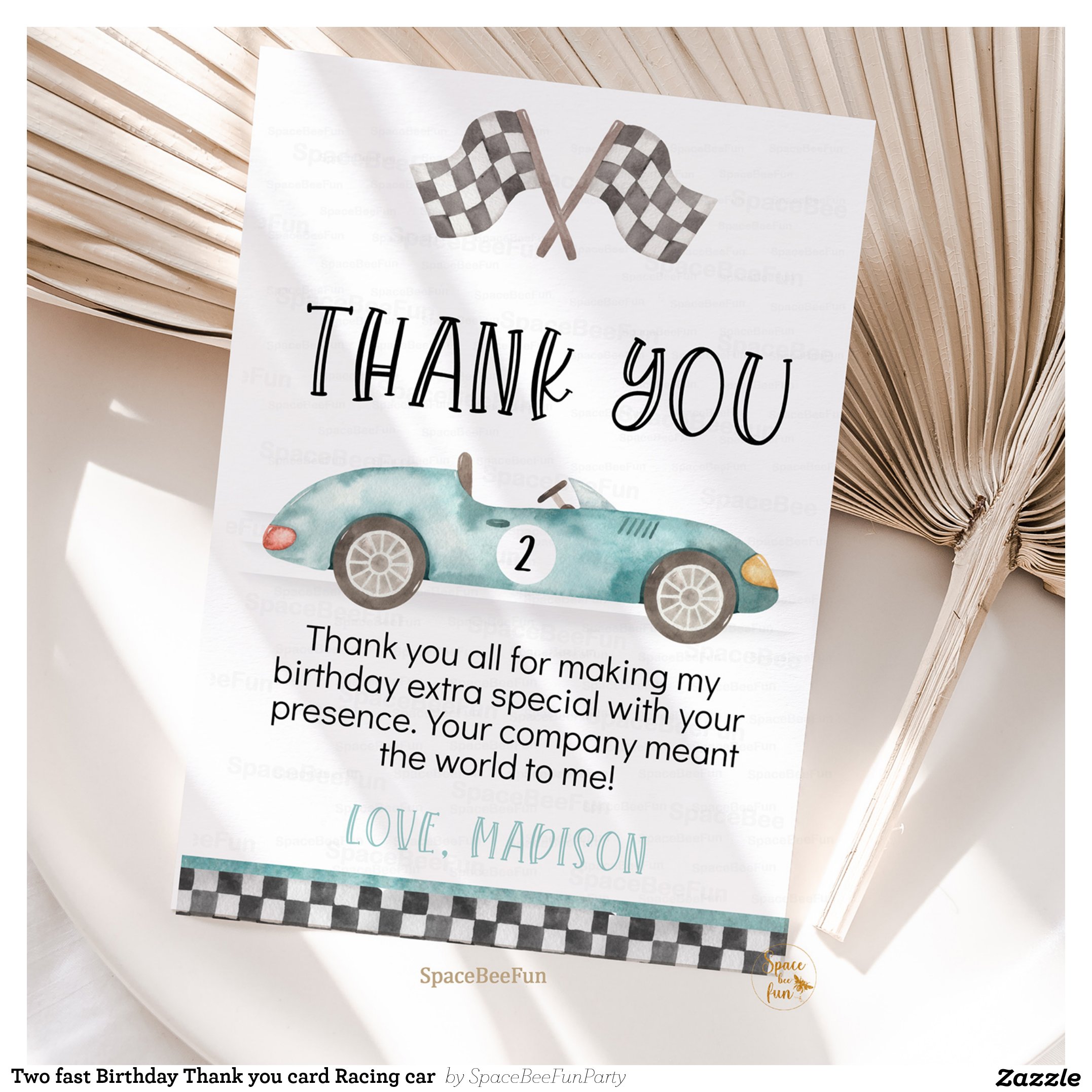 Two fast Birthday Thank you card Racing car