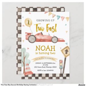 Two Fast Boy Second Birthday Racing Invitation