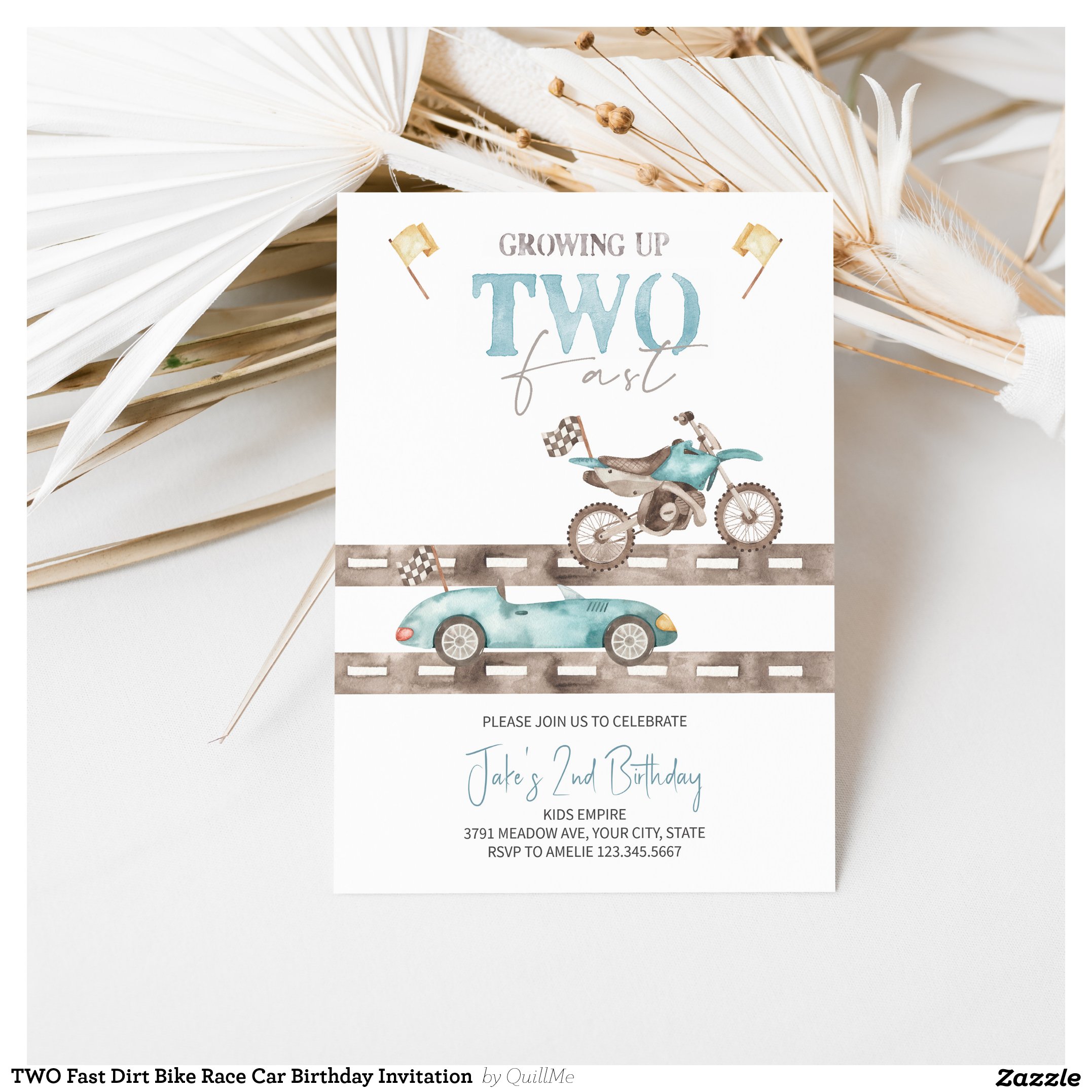 TWO Fast Dirt Bike Race Car Birthday Invitation