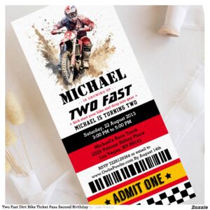 Two Fast Dirt Bike Ticket Pass Second Birthday Invitation