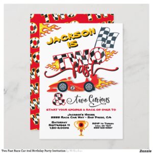 Two Fast Race Car 2nd Birthday Party Invitation