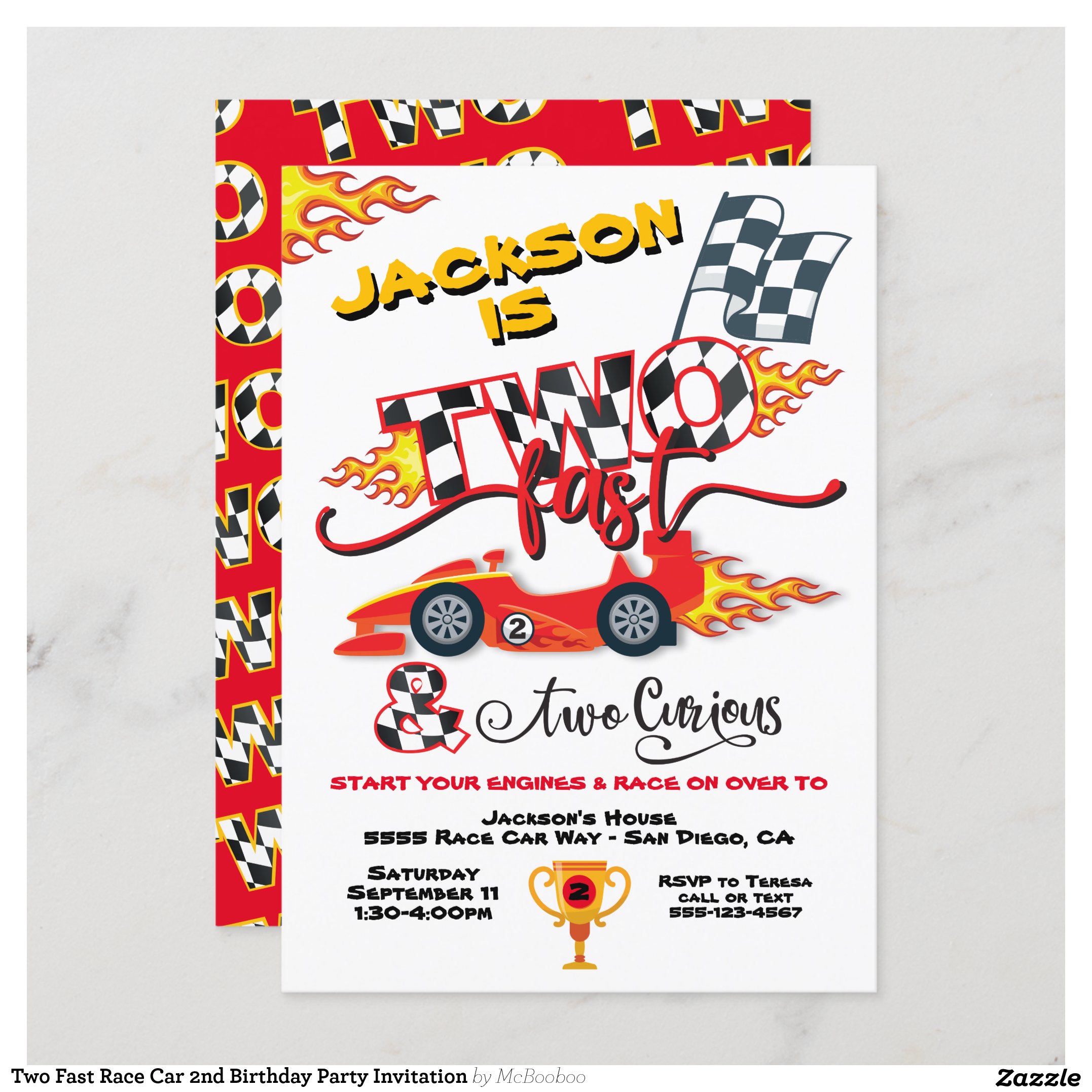 Two Fast Race Car 2nd Birthday Party Invitation
