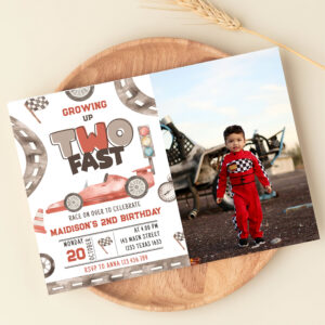 Two Fast Race Car 2nd Birthday Party Photo Invitation