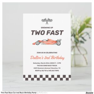 Two Fast Race Car 2nd Boy's Birthday Party Invitation