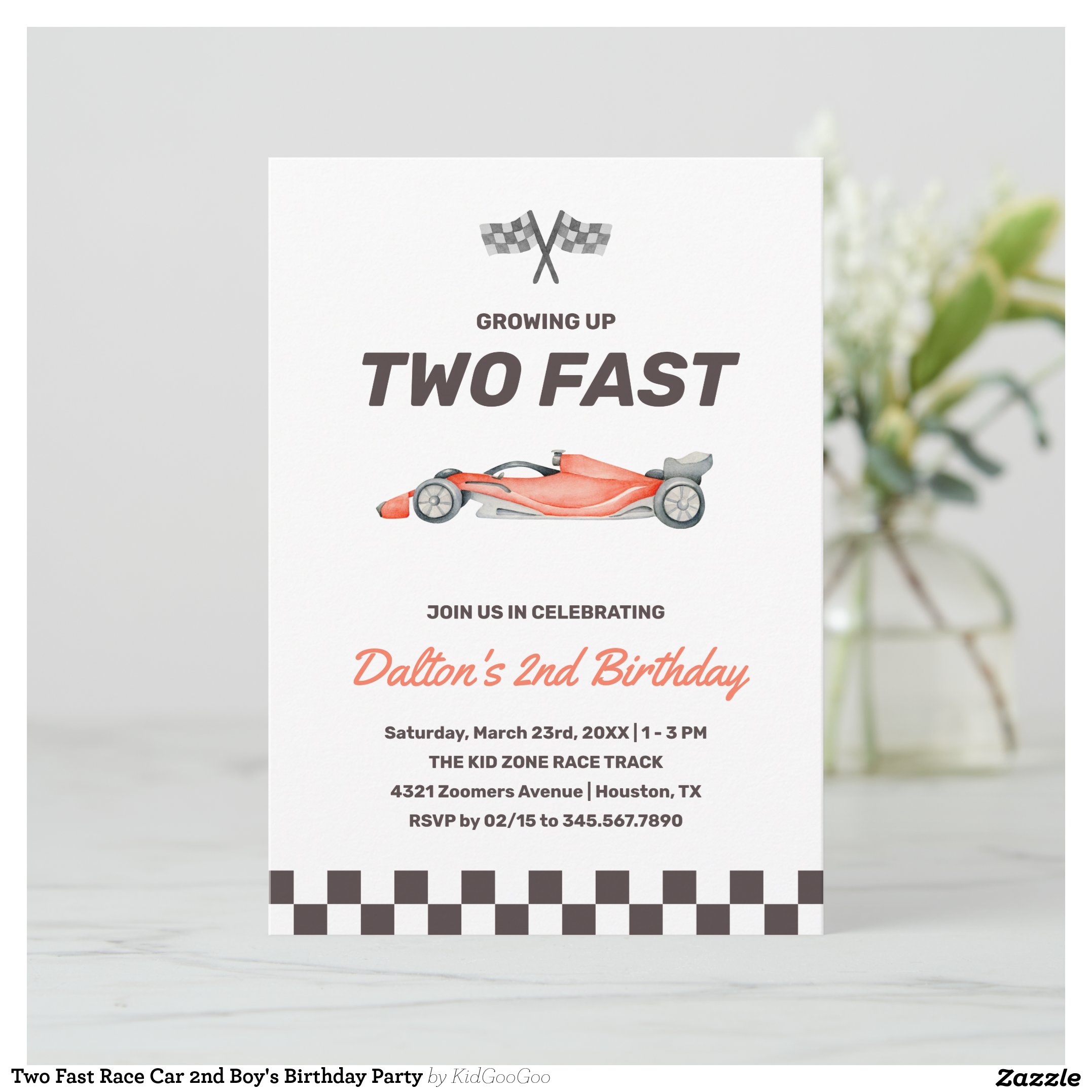 Two Fast Race Car 2nd Boy's Birthday Party Invitation
