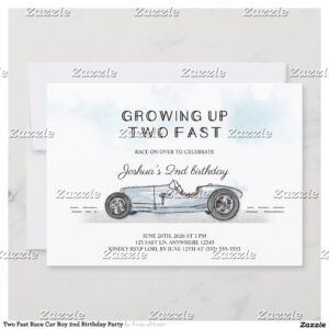 Two Fast Race Car Boy 2nd Birthday Party Invitation