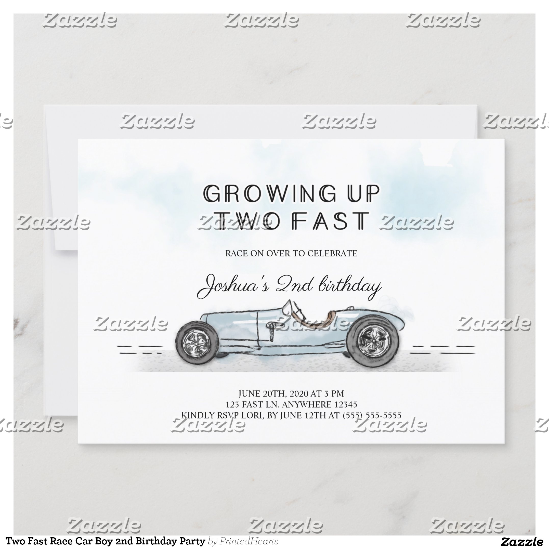 Two Fast Race Car Boy 2nd Birthday Party Invitation