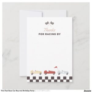 Two Fast Race Car Boy 2nd Birthday Party Thank You Card
