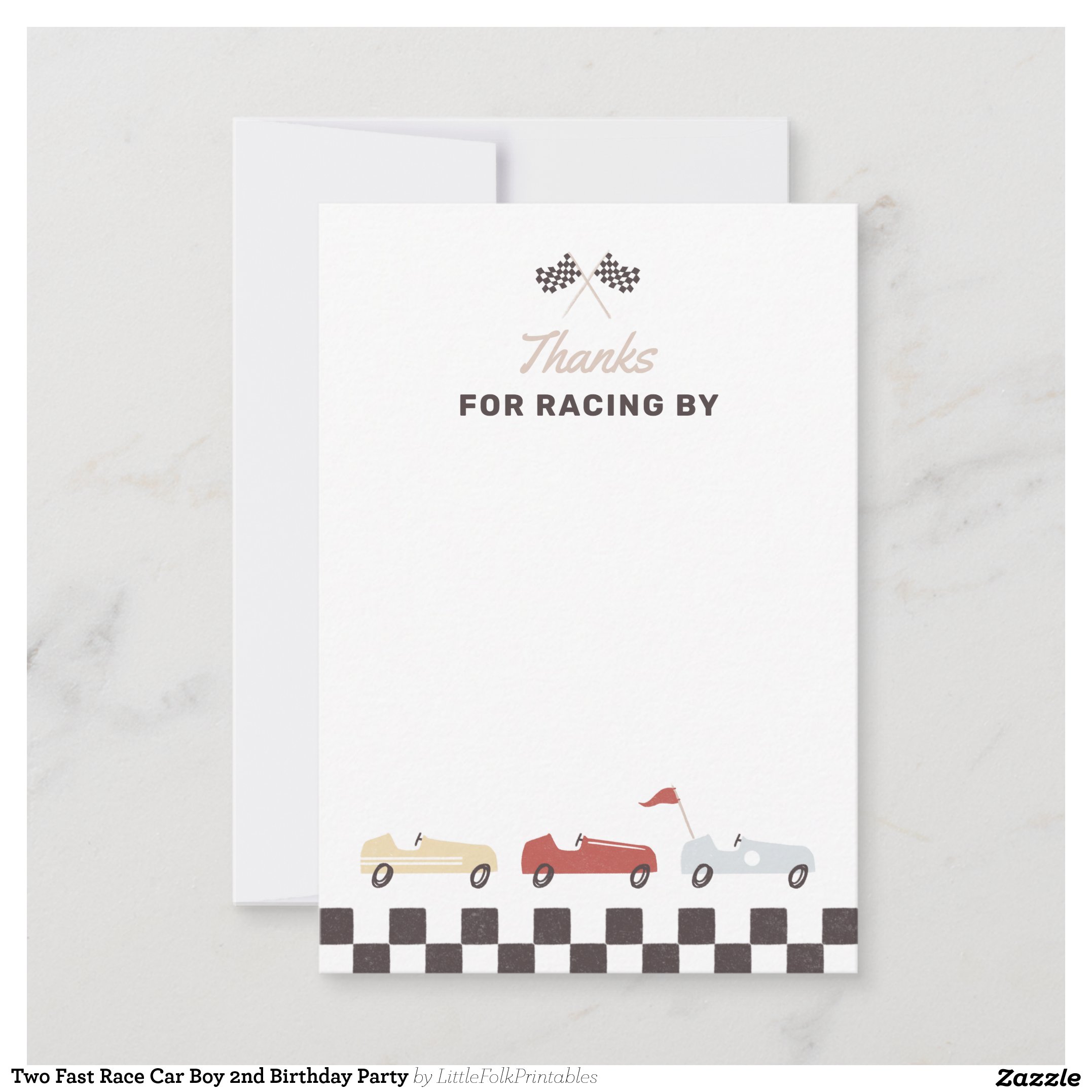 Two Fast Race Car Boy 2nd Birthday Party Thank You Card