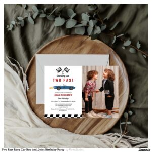 Two Fast Race Car Boy 2nd Joint Birthday Party Invitation