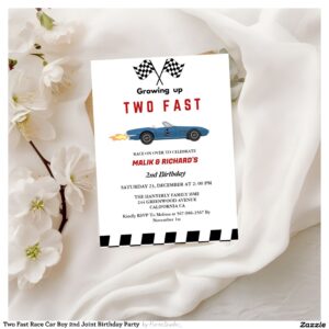 Two Fast Race Car Boy 2nd Joint Birthday Party Invitation
