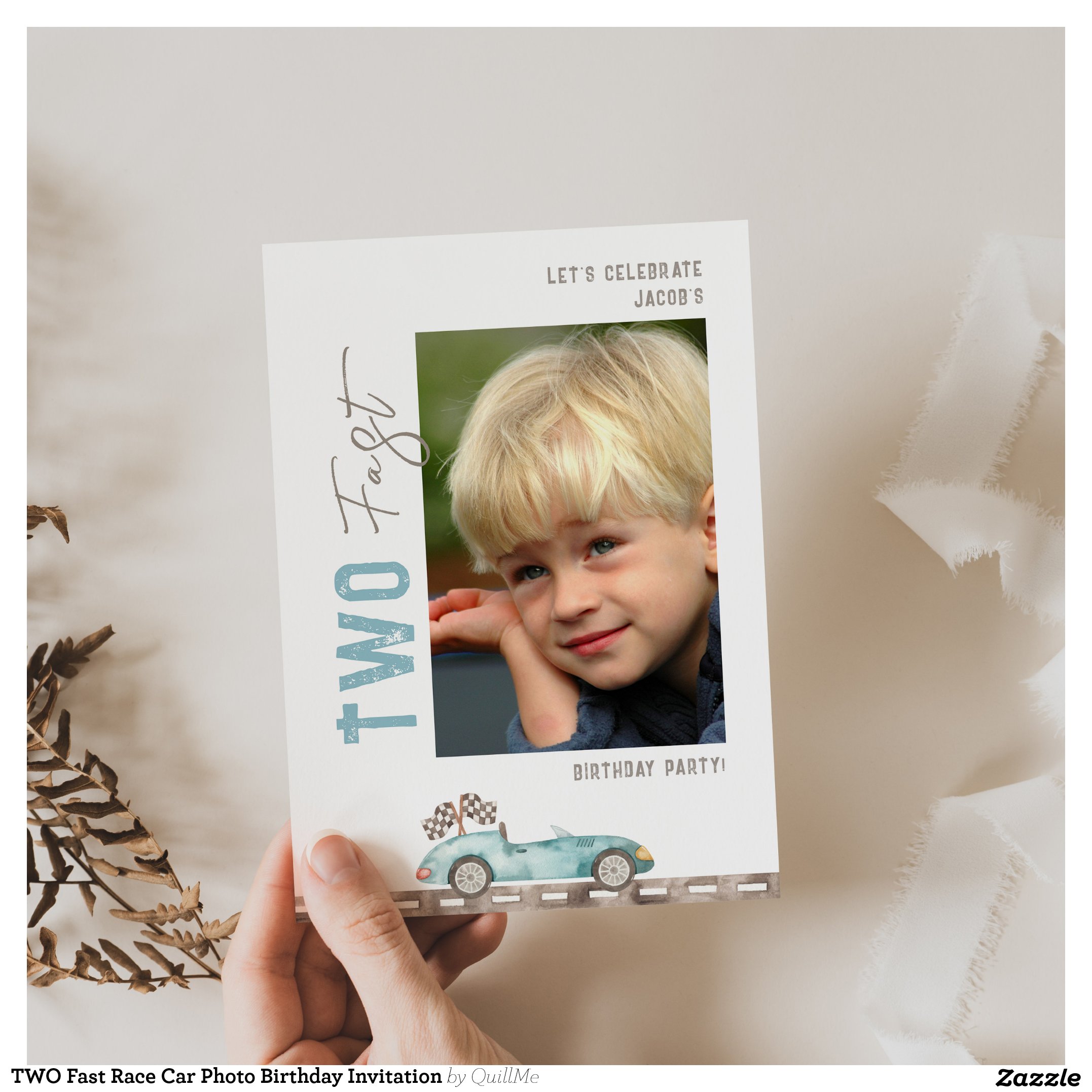 TWO Fast Race Car Photo Birthday Invitation