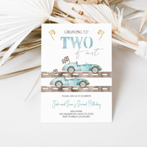 TWO Fast Race Car Twins Birthday Invitation