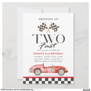 TWO Fast Race red Car 2nd Birthday boy Invitation