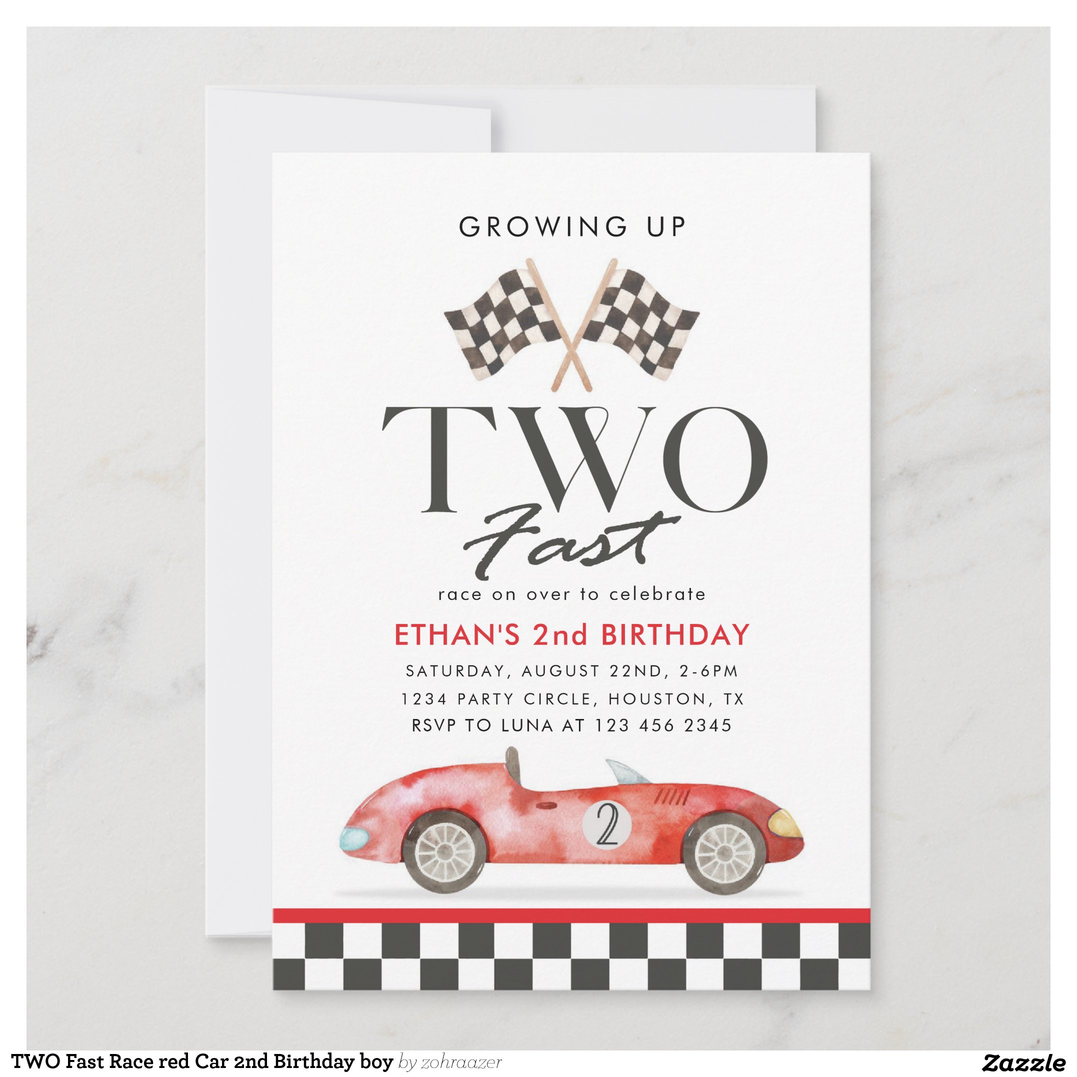 TWO Fast Race red Car 2nd Birthday boy Invitation