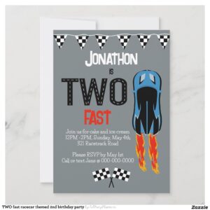 TWO fast racecar themed 2nd birthday party Invitation