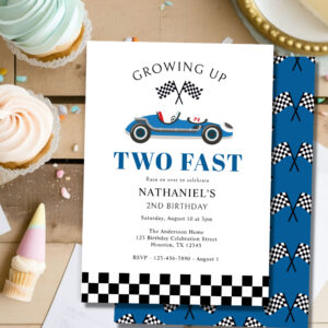 Two Fast Racing Car 2nd Birthday Celebration Invitation