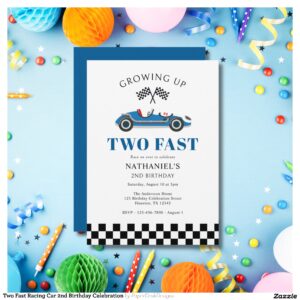 Two Fast Racing Car 2nd Birthday Celebration Invitation