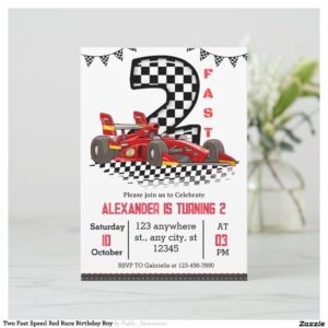 Two Fast Speed Red Race Birthday Boy Invitation
