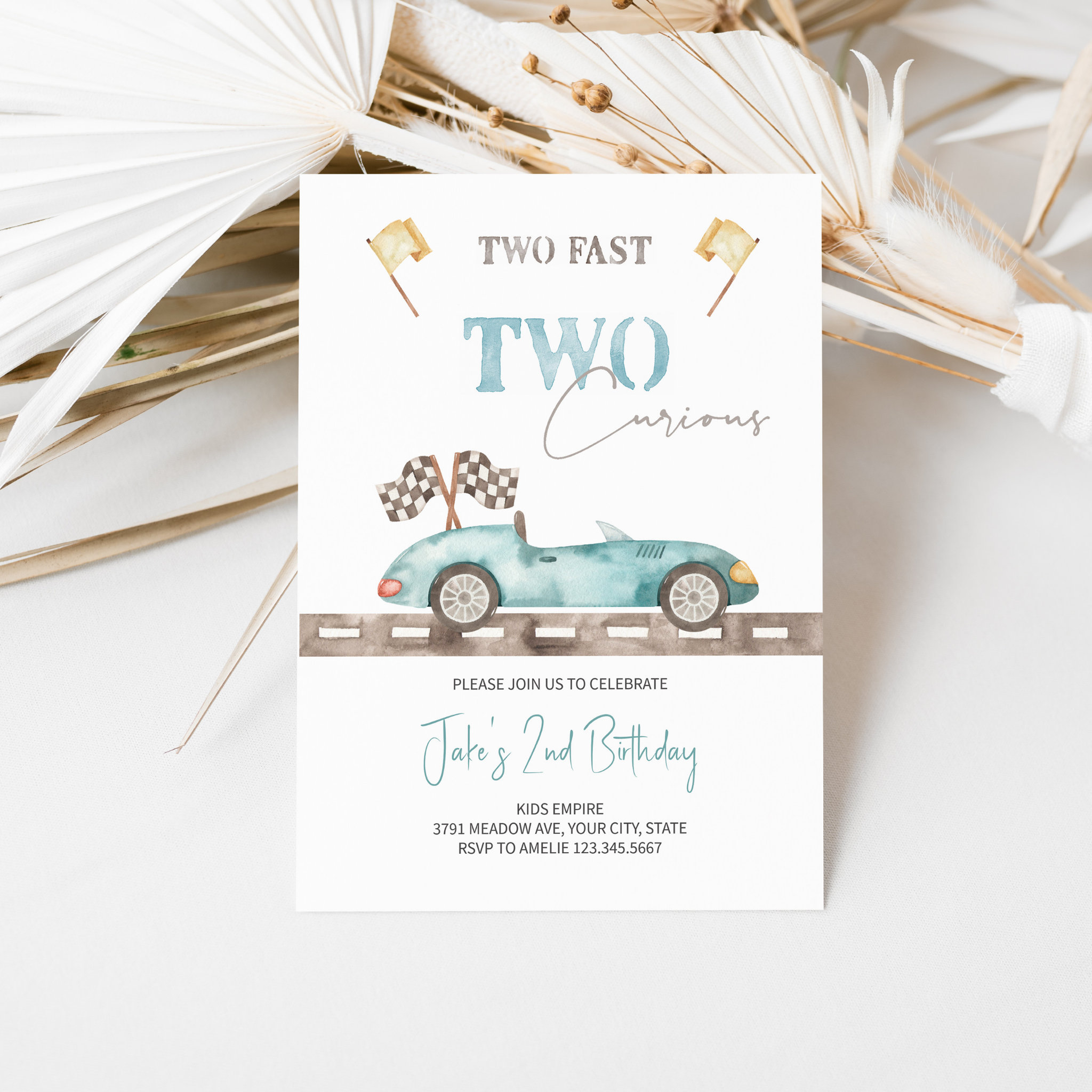 TWO Fast TWO Curious Race Car Birthday Invitation