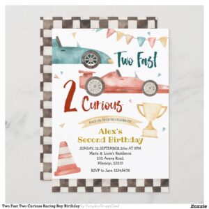 Two Fast Two Curious Racing Boy Birthday Invitation