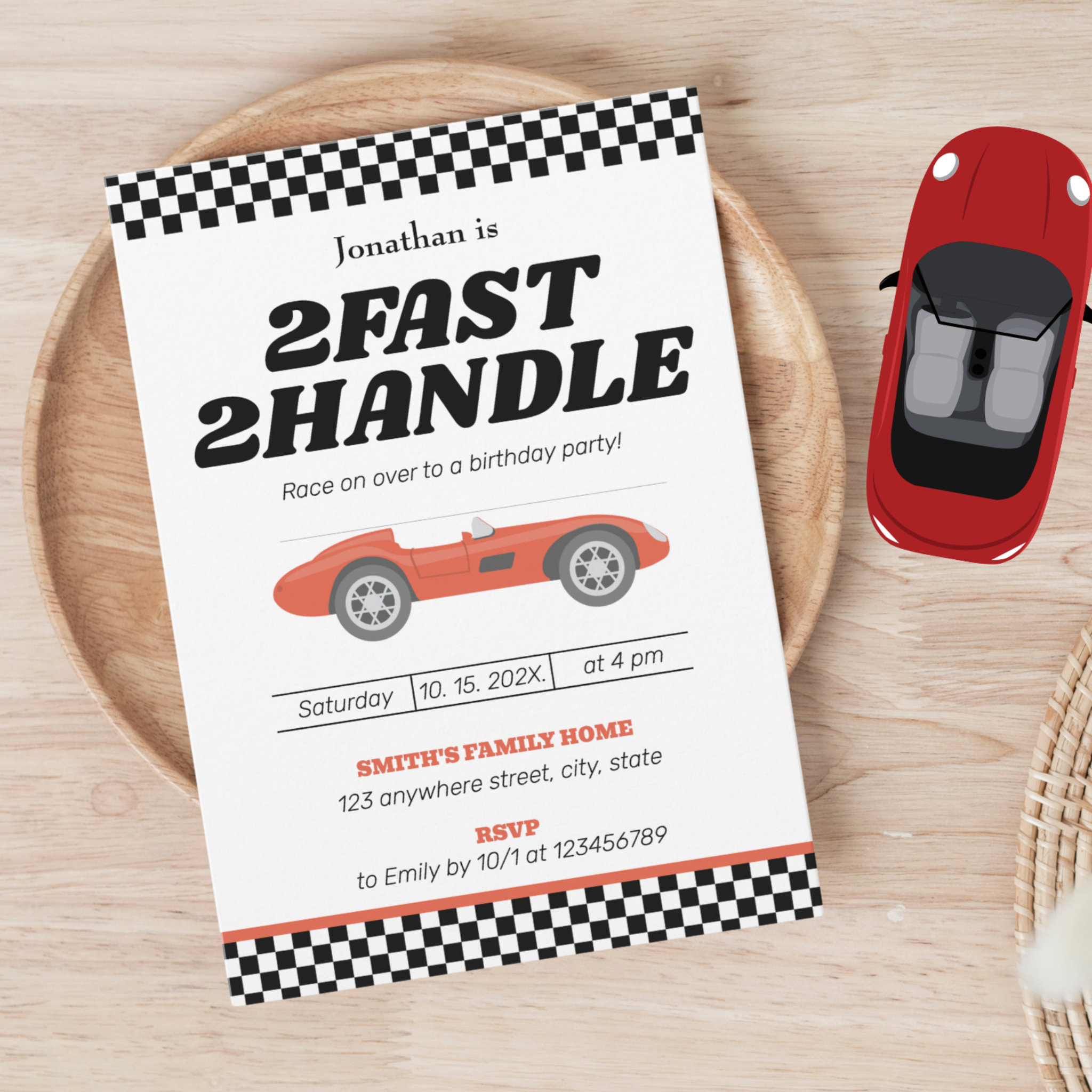Two Fast Two Handle Boy 2nd Second Birthday Party Invitation
