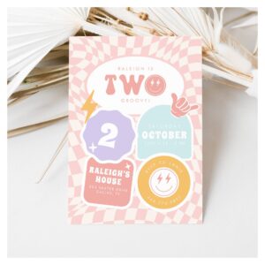 Two Groovy   Girls 2nd Retro Skater Birthday Invitation