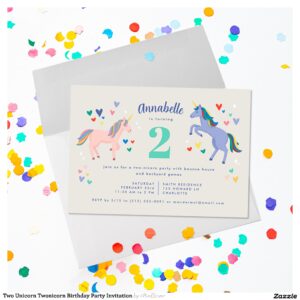 Two Unicorn Twonicorn Birthday Party Invitation