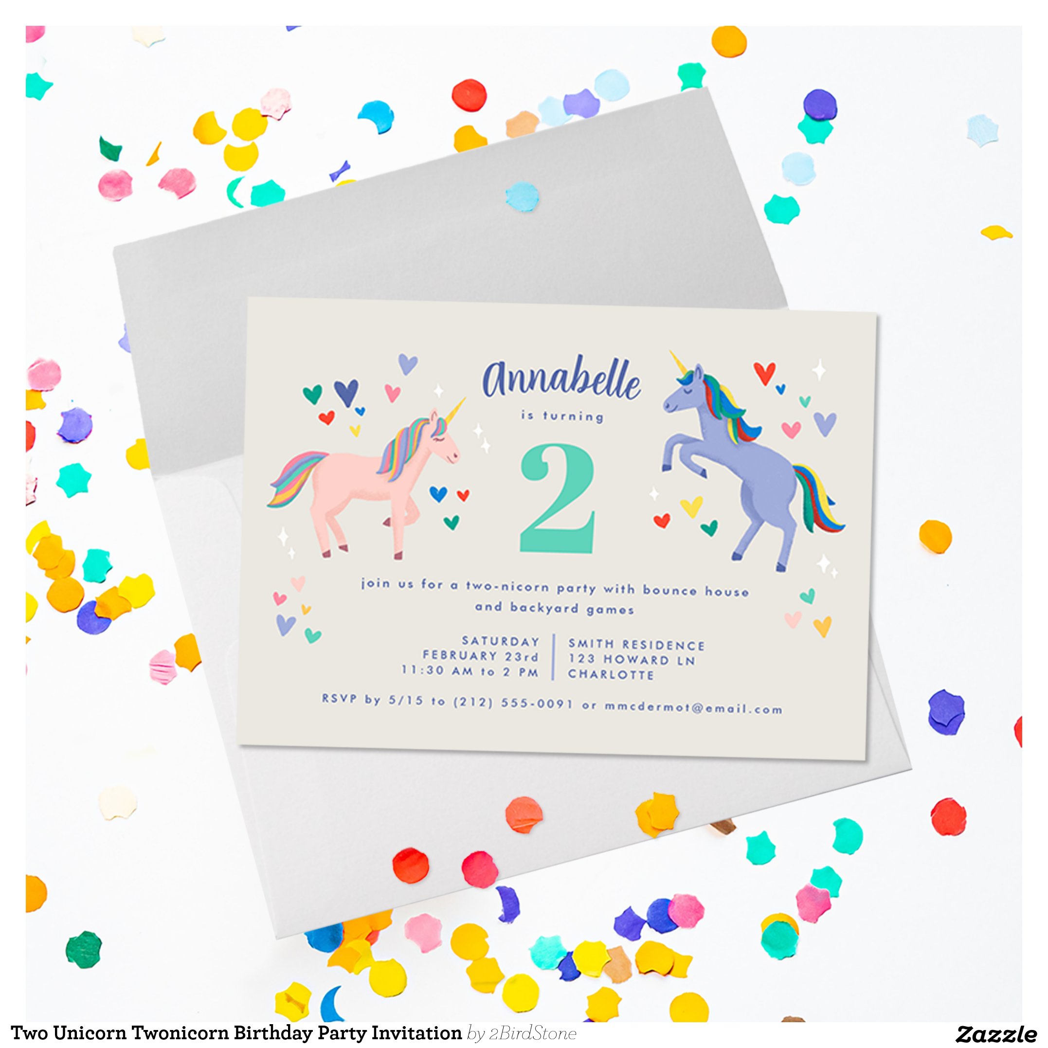 Two Unicorn Twonicorn Birthday Party Invitation