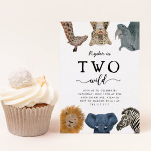 Two Wild Safari Animals 2nd Birthday Invitation