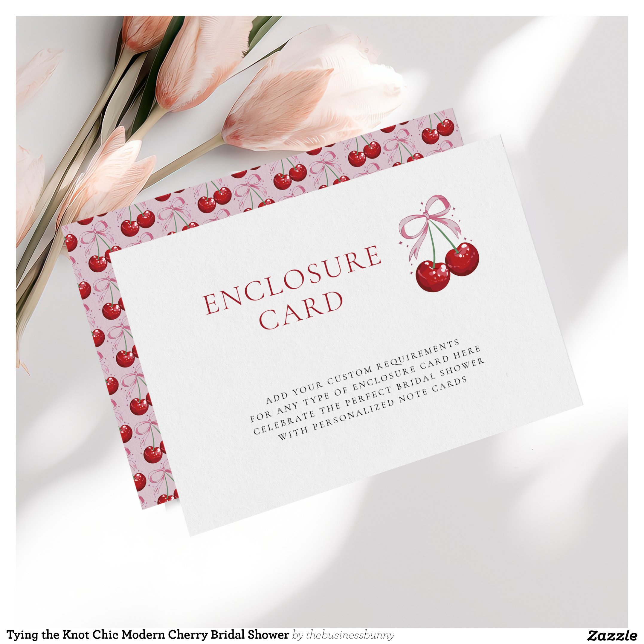 Tying the Knot Chic Modern Cherry Bridal Shower Enclosure Card