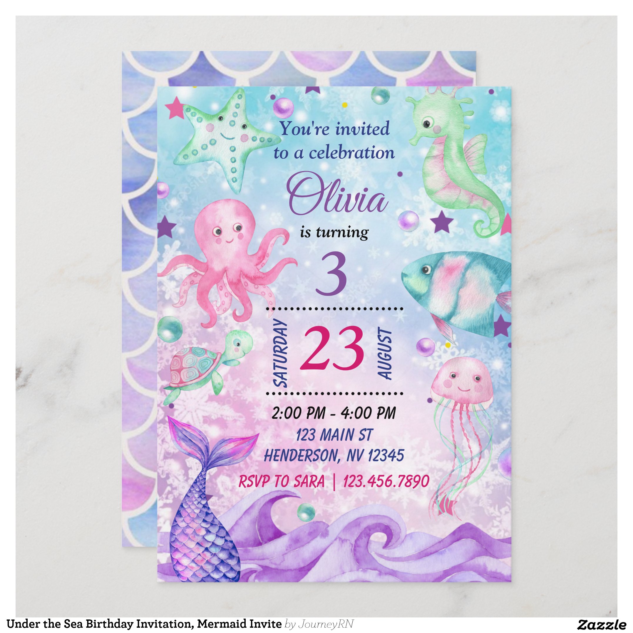 Under the Sea Birthday Invitation, Mermaid Invite