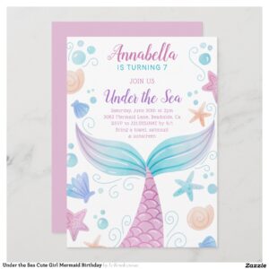 Under the Sea Cute Girl Mermaid Birthday Invitation
