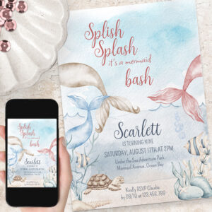 Under the Sea Mermaid Bash Watercolor Birthday Invitation