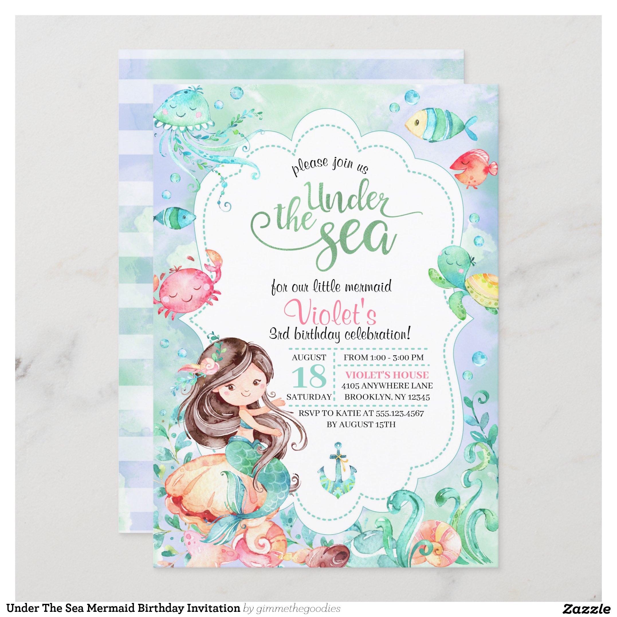 Under The Sea Mermaid Birthday Invitation