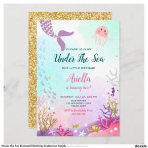 Under the Sea Mermaid Birthday Invitation Purple