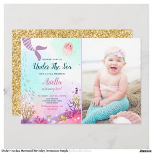 Under the Sea Mermaid Birthday Invitation Purple