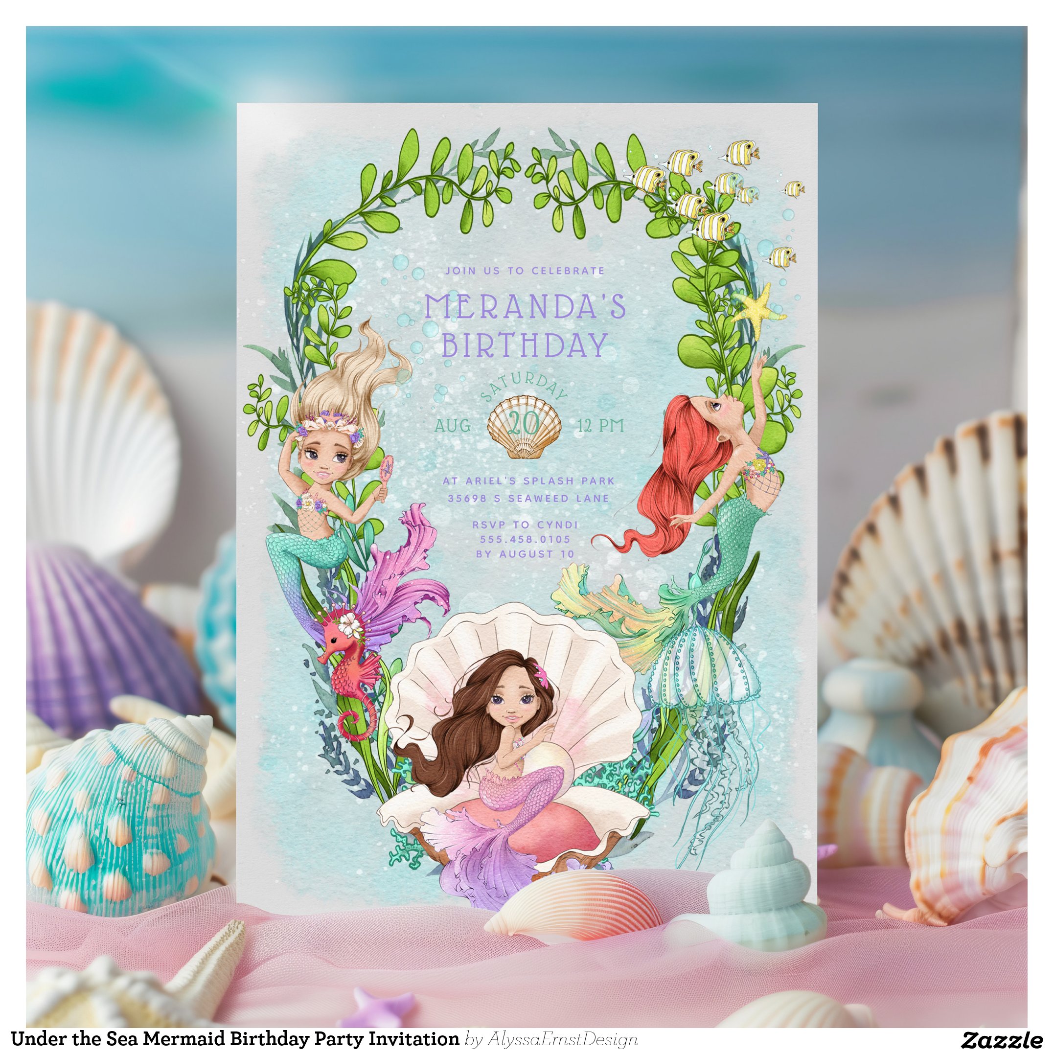 Under the Sea Mermaid Birthday Party Invitation