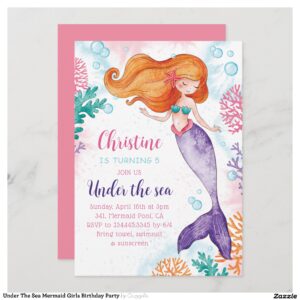 Under The Sea Mermaid Girls Birthday Party Invitation