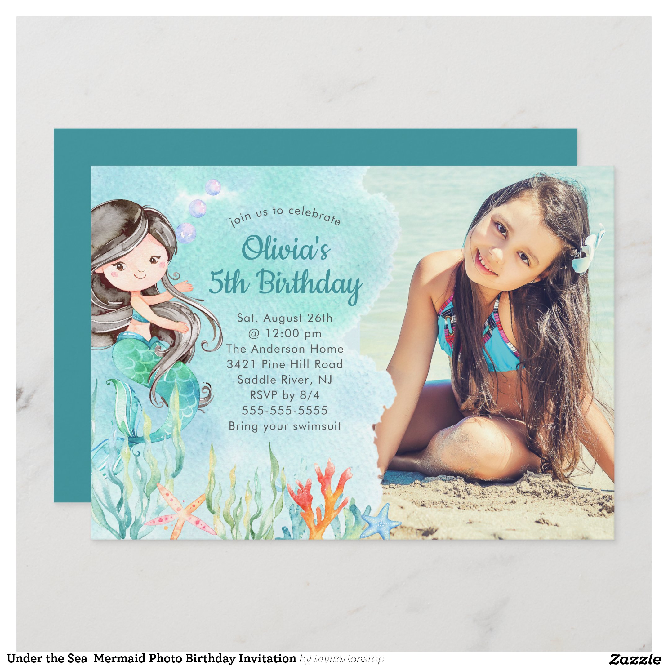 Under the Sea Mermaid Photo Birthday Invitation